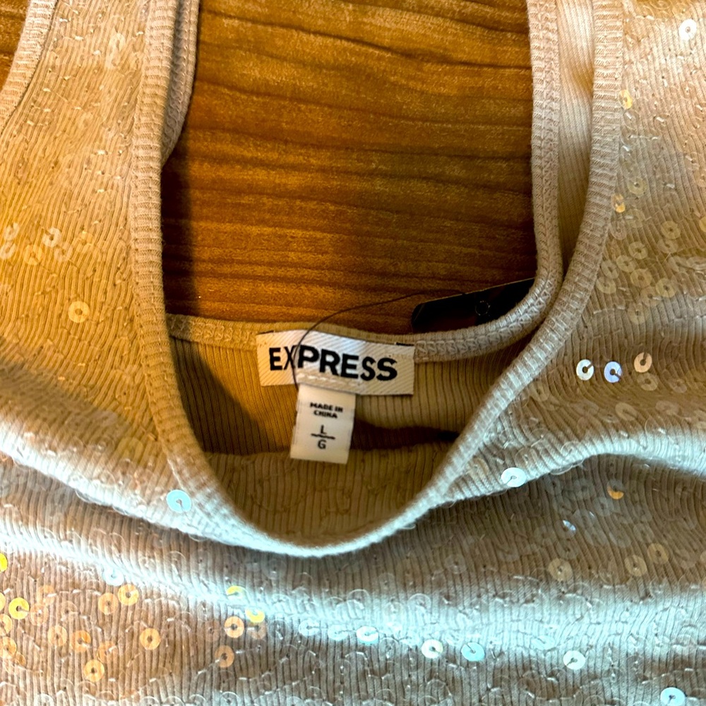 Express Sequin Fitted Tank Top - Cream - Picture 2 of 3